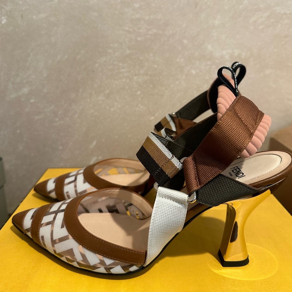PVC Vitello FF Colibri 85mm Slingback Pumps 36 Transparent White Cuoio Avana